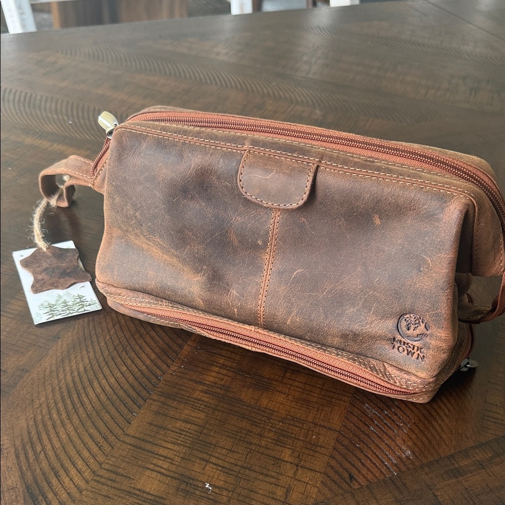 Vintage Brown Leather Toiletry Bag for Men